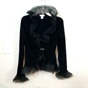 Christina Tull Trim Long Sleeve Black Women Sweater Sz PM